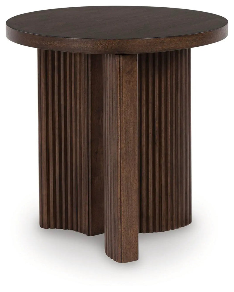 Korestone - Round End Table - Dark Brown by Unique Piece Furniture
