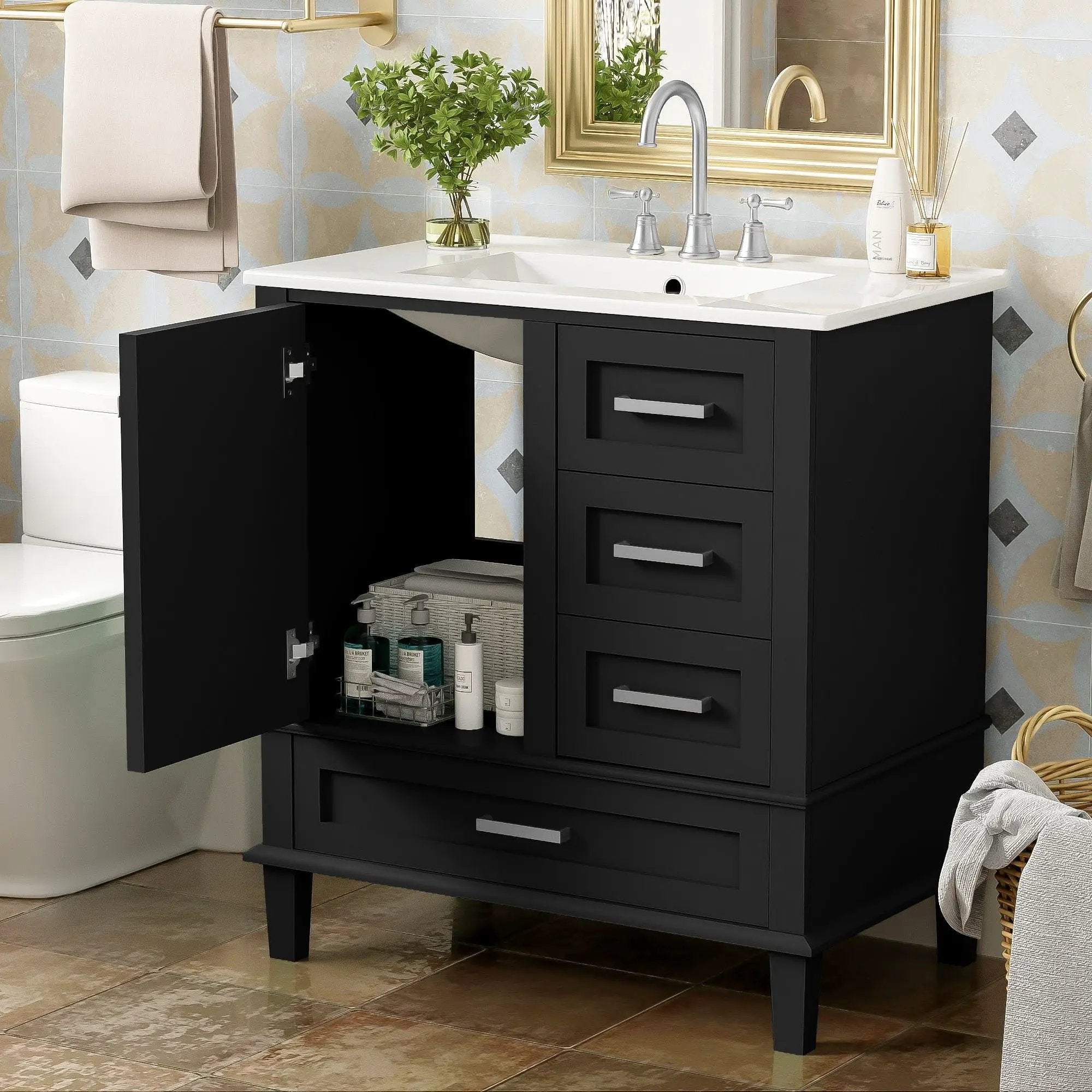 Bathroom Vanity, Modern Bathroom Cabinet With Sink Combo Set, Bathroom Storage Cabinet With A Soft Closing Door And 3 Drawers, Solid Wood Frame by Unique Piece Furniture