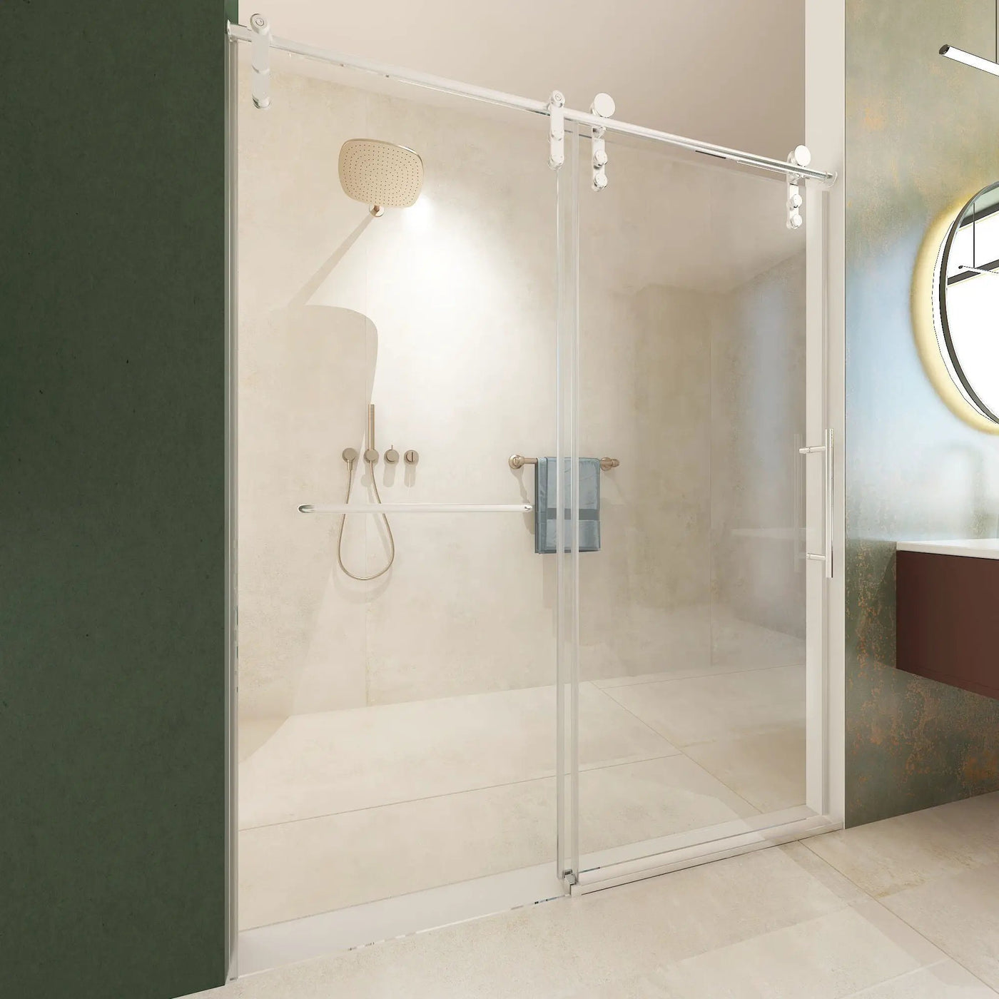 Frameless Shower Door, Sliding Shower Door, Premium 5 / 16" (8 Mm) Thick Tempered Glass Shower Enclosure With Towel Bar, Double Side Easy Clean Coat, Finished With Buffer by HouseOfZazla