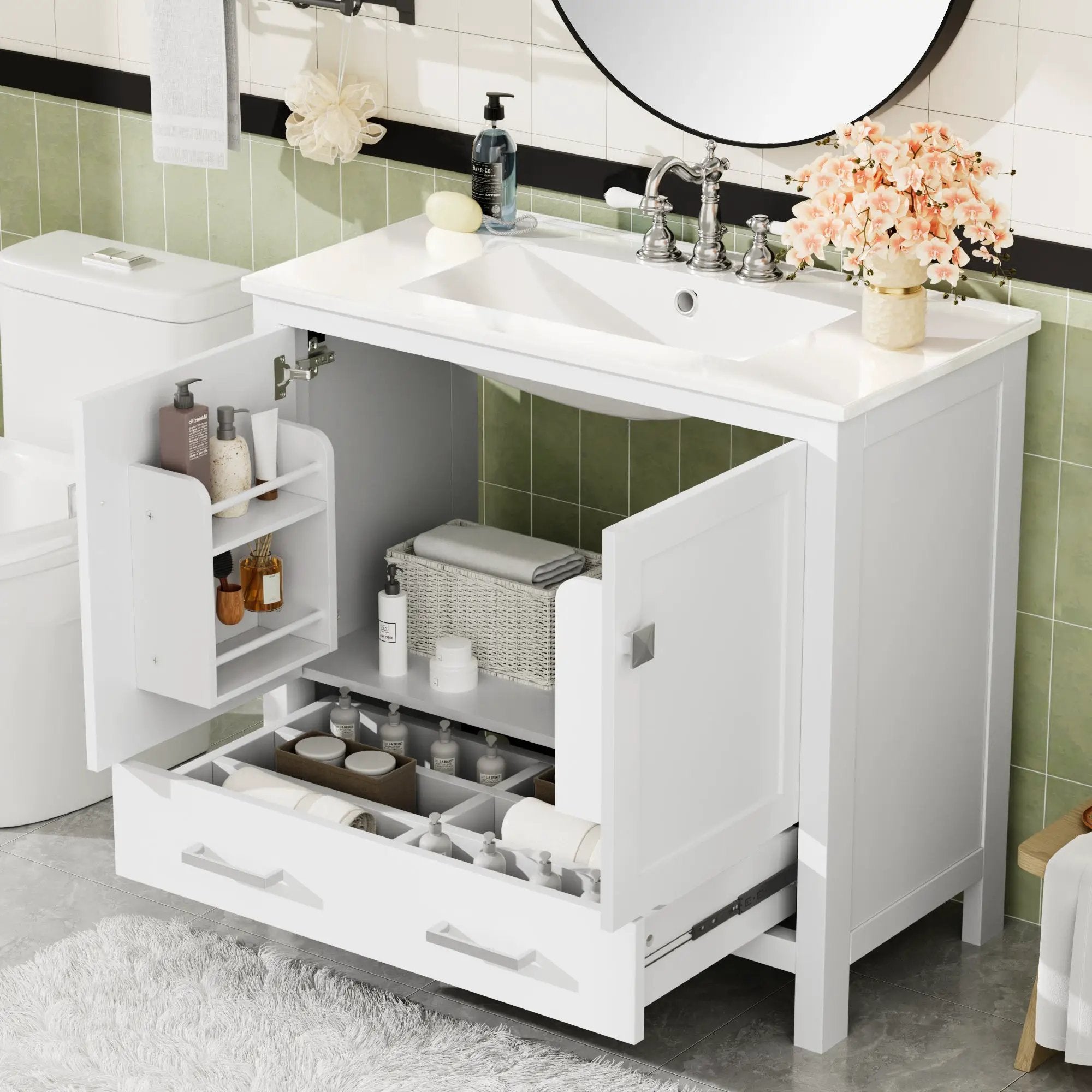 36" Gray Modern Bathroom Vanity with Ceramic Sink by HouseOfZazla