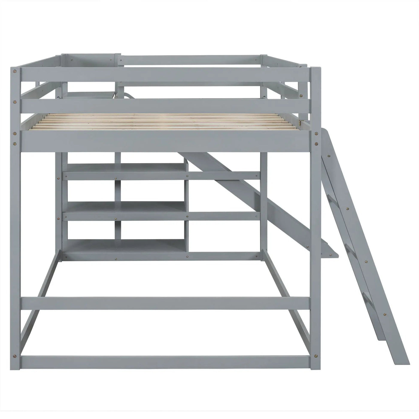 Bunk Bed With Ladder, Slide, And Shelves Pine Wood by HouseOfZazla