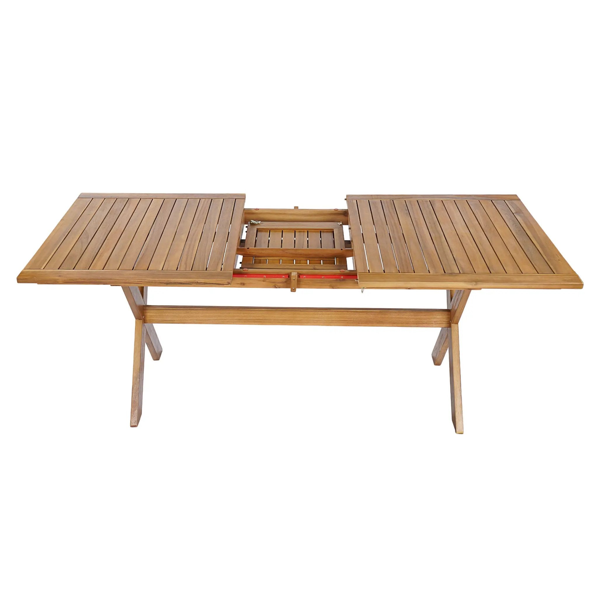 60-76" Acacia Wood Outdoor Dining Table, Telescopic, Teak Finish by HouseOfZazla