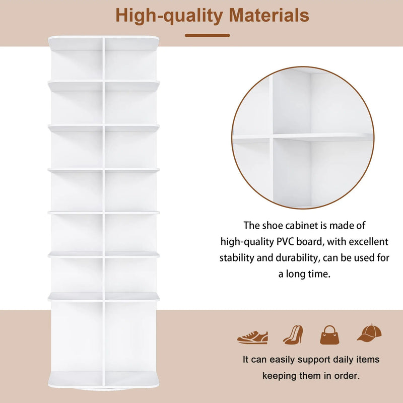 7 Tier Square Rotating Shoe Rack Tower With 360° Spinning Organizer - White by HouseOfZazla