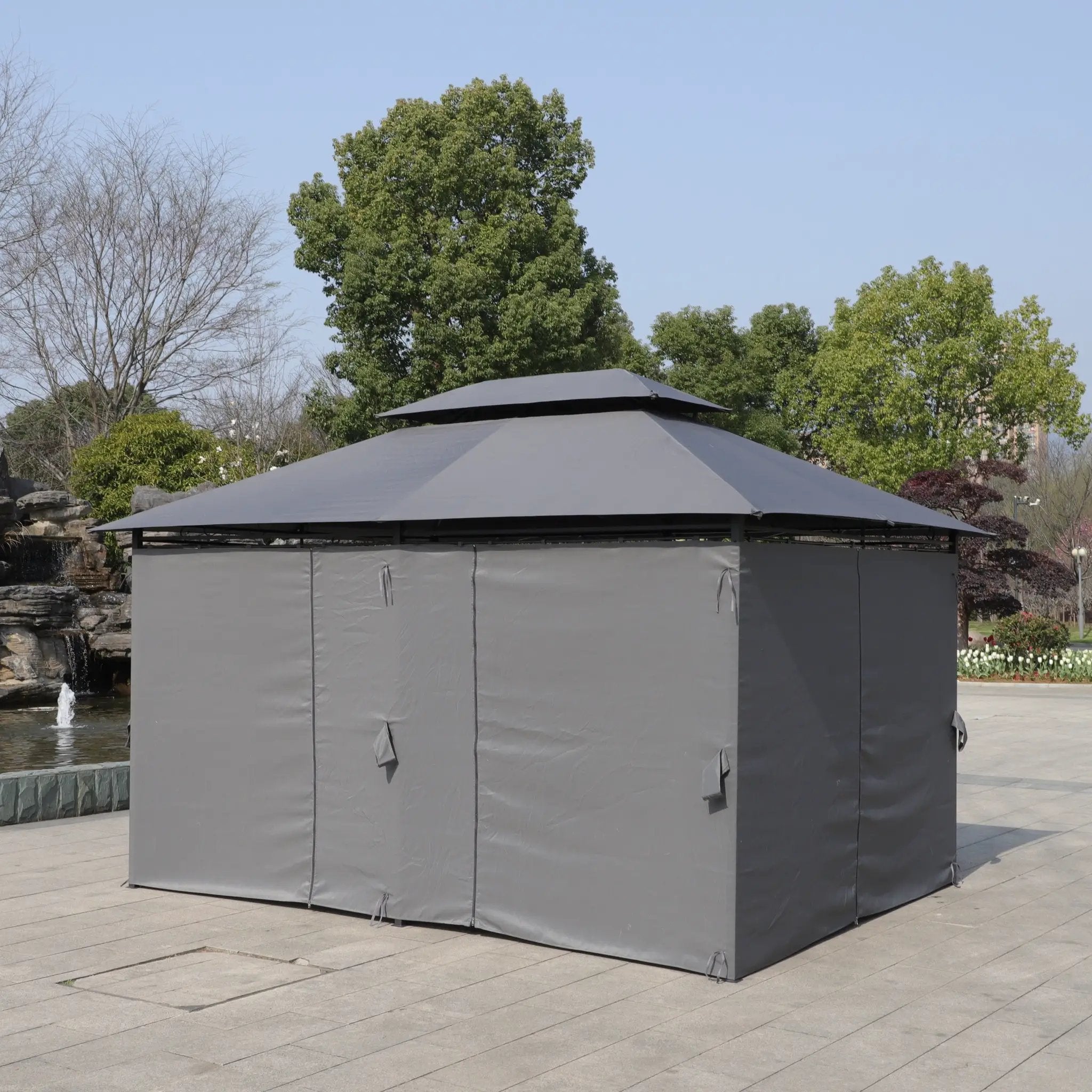 13x10 Ft Outdoor Patio Gazebo Canopy Tent with Ventilated Double Roof and Side Wall by HouseOfZazla
