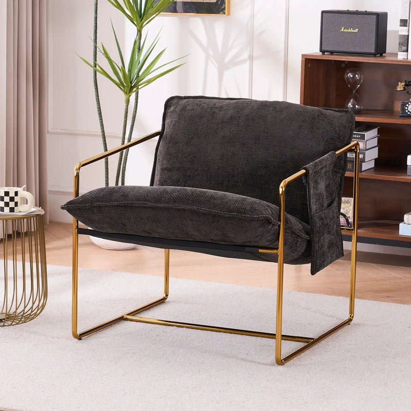 Upholstered Hanging Armchair With Arm Pocketsmetal Frame (Set of 2), Plated Craftsmanship, Crushed Foam Cushions And Skin-Friendly Woven Fabric For Living Room And Bedroom by HouseOfZazla