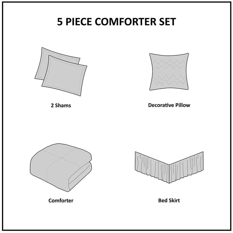5 Piece Microfiber Ruffled Comforter Set White Queen by HouseOfZazla