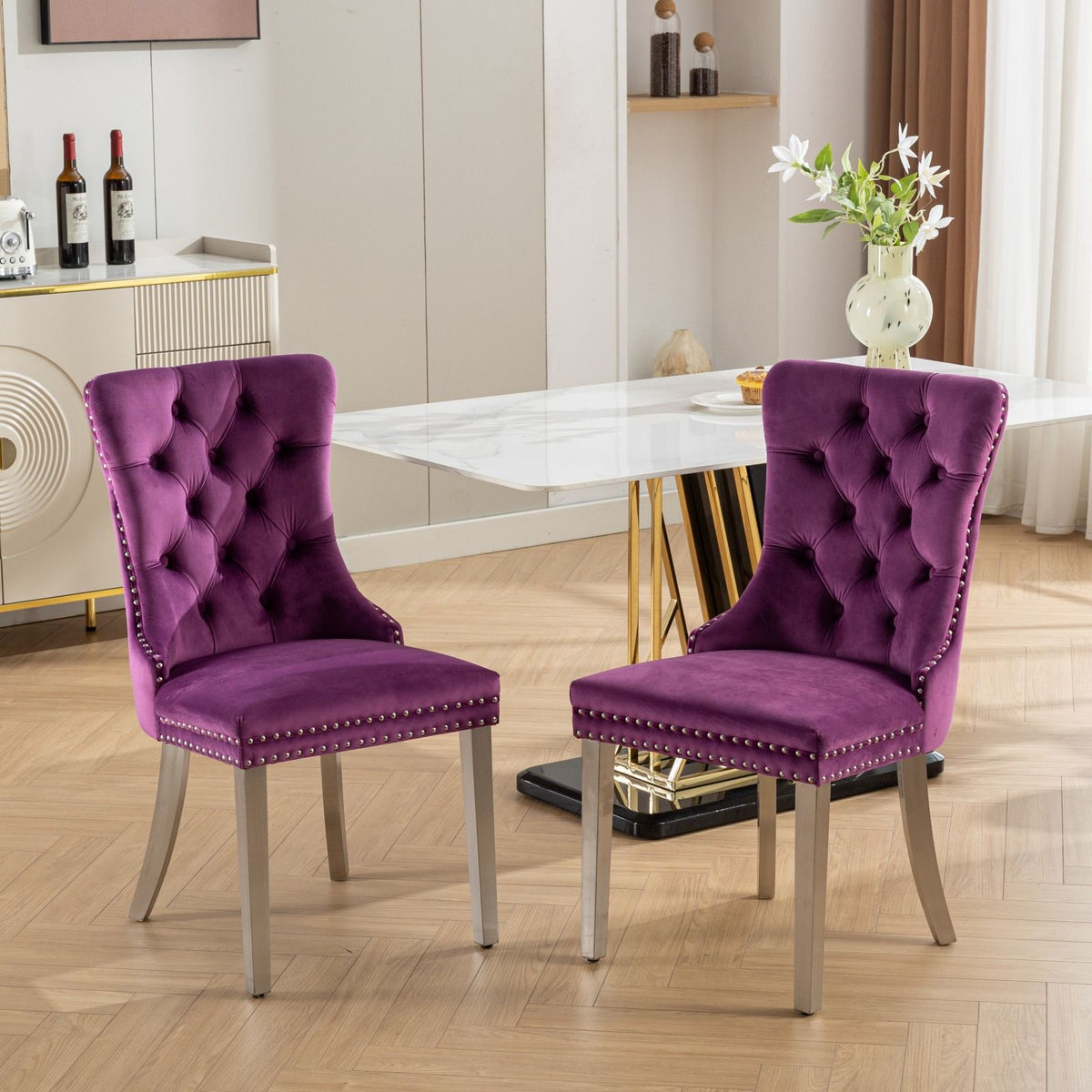 Contemporary Upholstered Dining Chair Set with Nailhead Trim - Multiple Colors, photo 3 of 24
