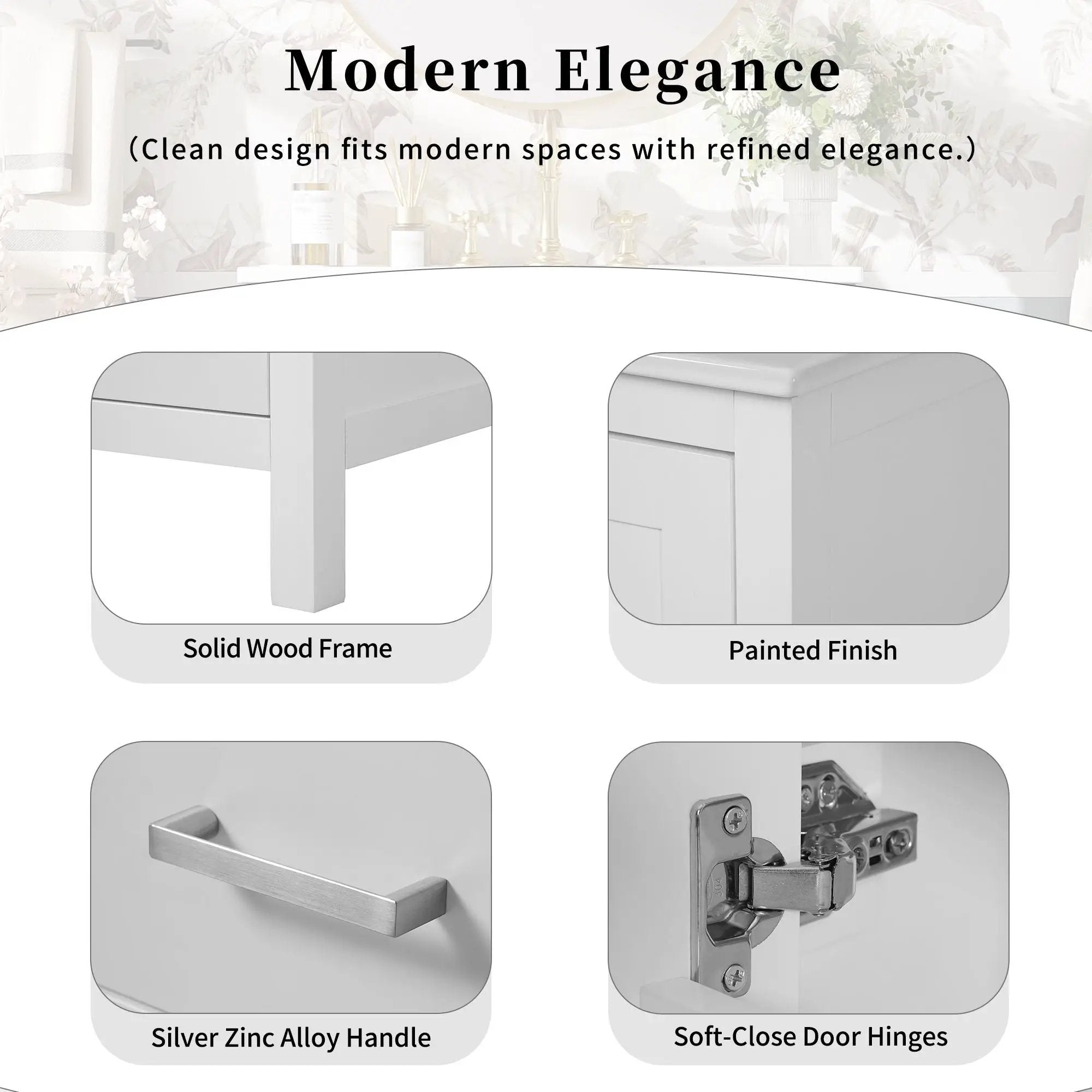 Bathroom Vanity With Integrated Undermount Ceramic Sink, 2 Doors And 1 Drawer, Soft Close Hinges by Unique Piece Furniture