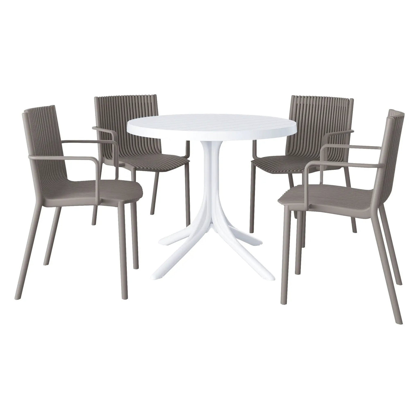 4 Modern Stackable Plastic Armchair Matched With Round Table by HouseOfZazla
