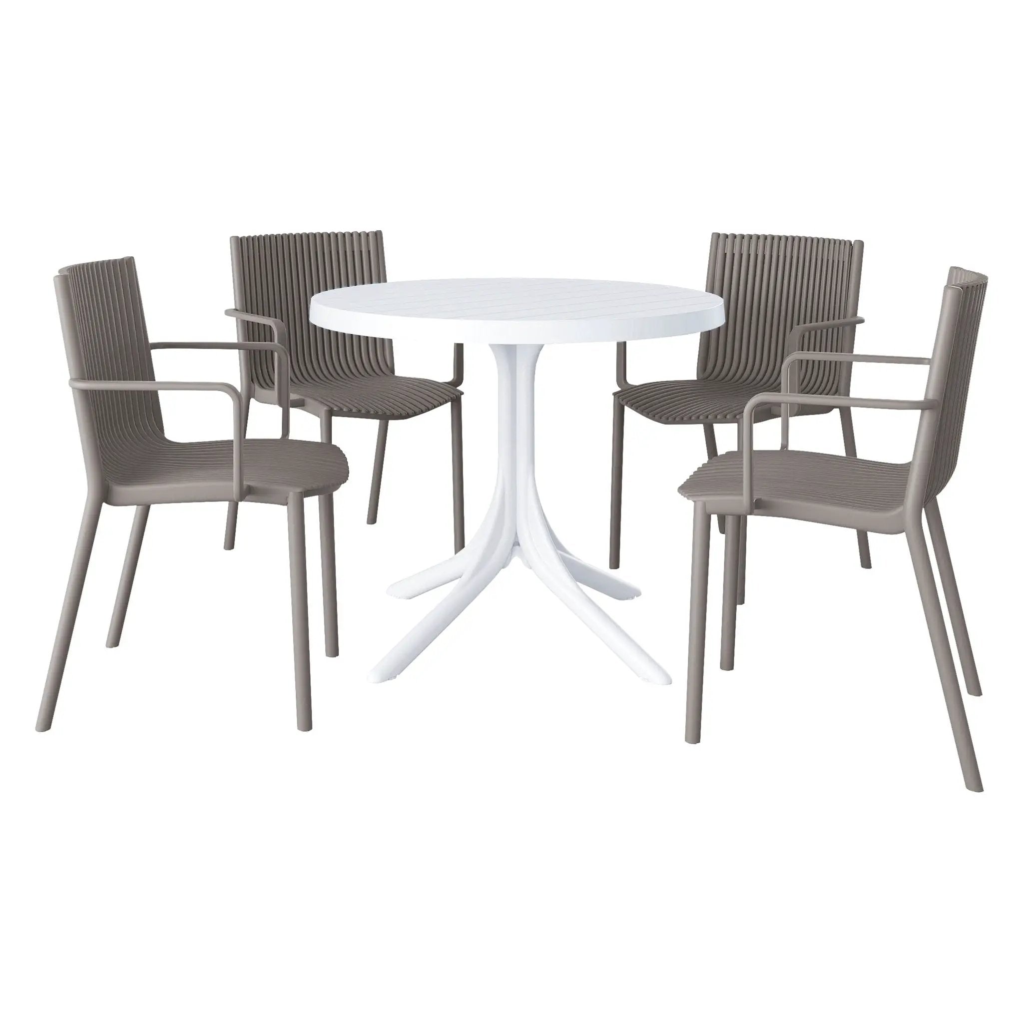4 Modern Stackable Plastic Armchair Matched With Round Table by Unique Piece Furniture