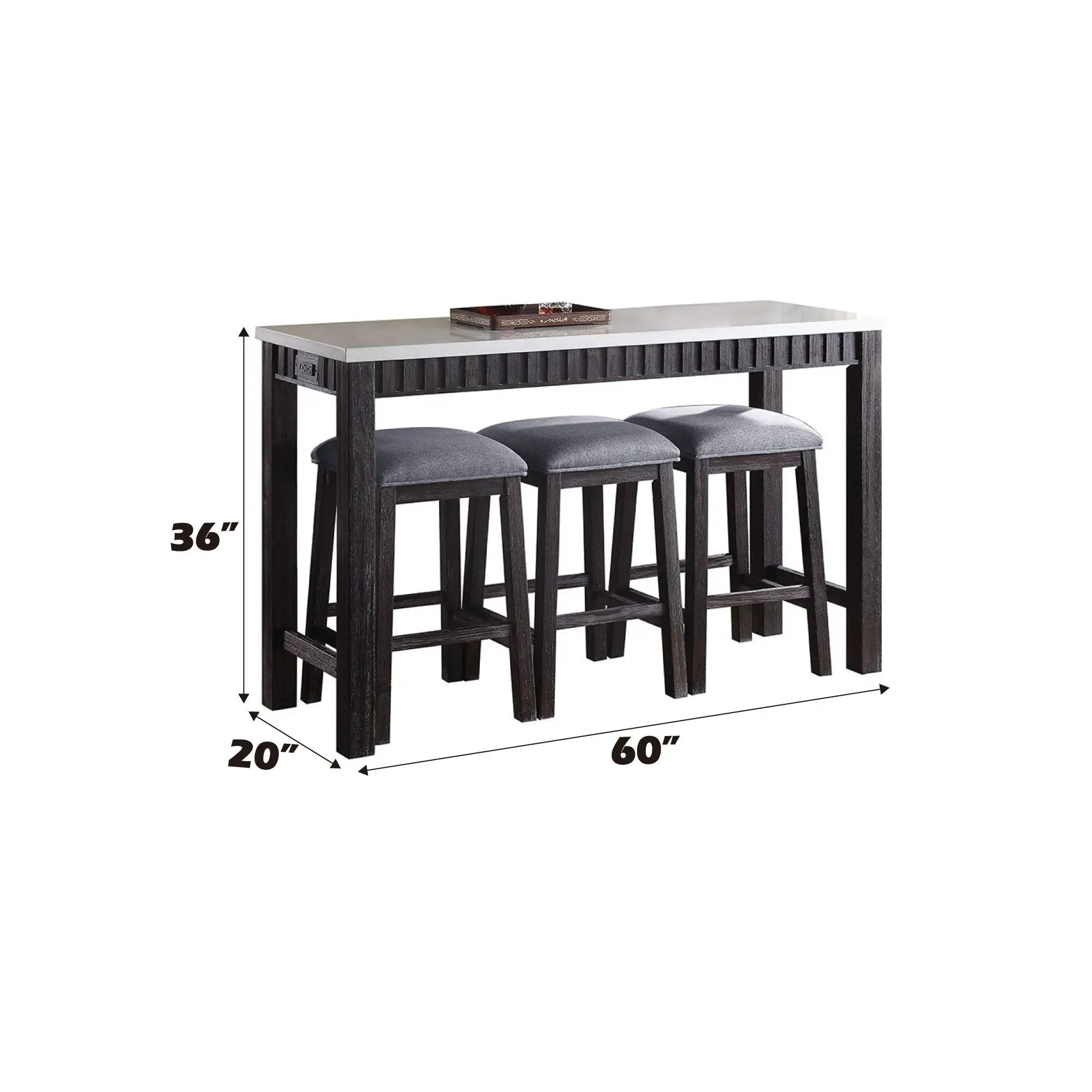 Necalli Marble Top Weathered 4 Piece Pack Counter Height Table Set - Espresso by HouseOfZazla