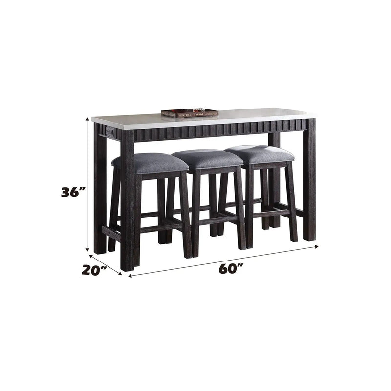 Necalli Marble Top Weathered 4 Piece Pack Counter Height Table Set - Espresso by HouseOfZazla