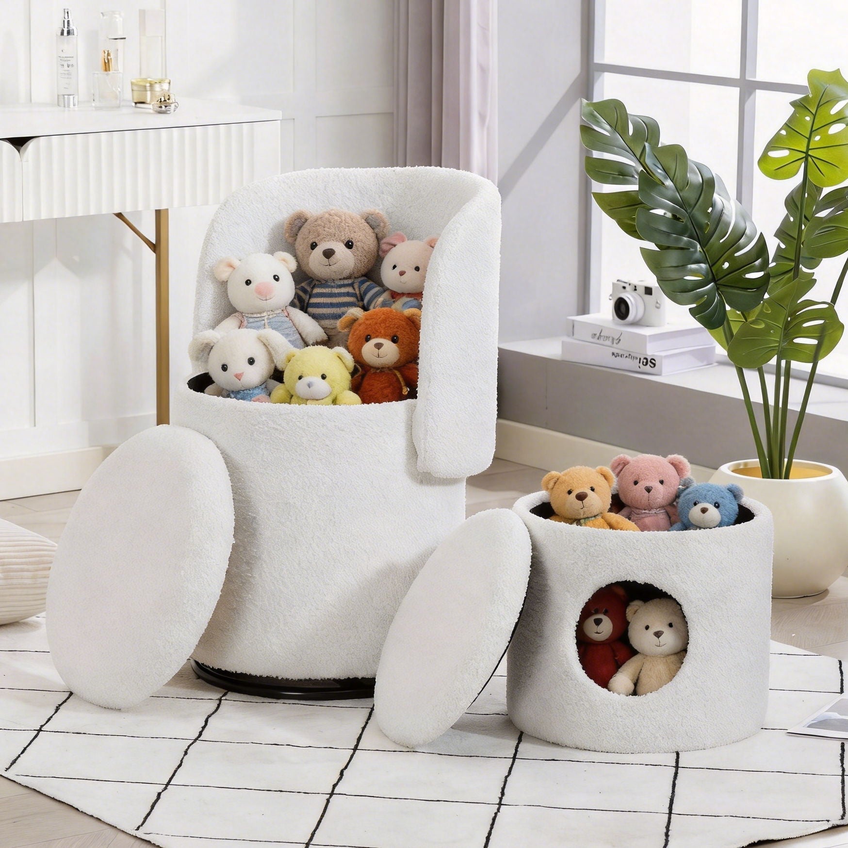 Barrel Chair & Built In Storage, 360° Swivel - Beige by HouseOfZazla