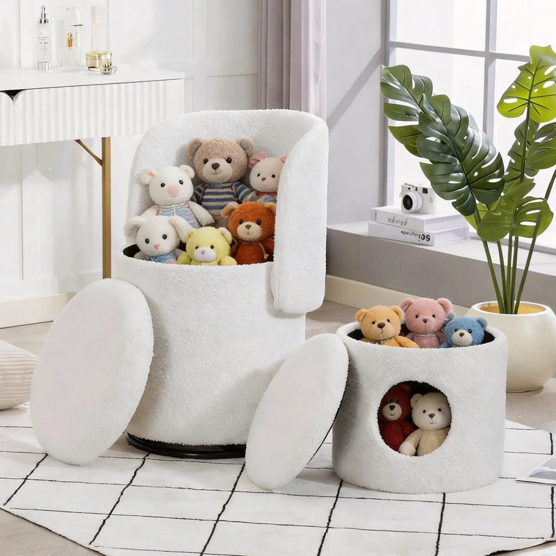 Barrel Chair & Built In Storage, 360° Swivel - Beige by HouseOfZazla