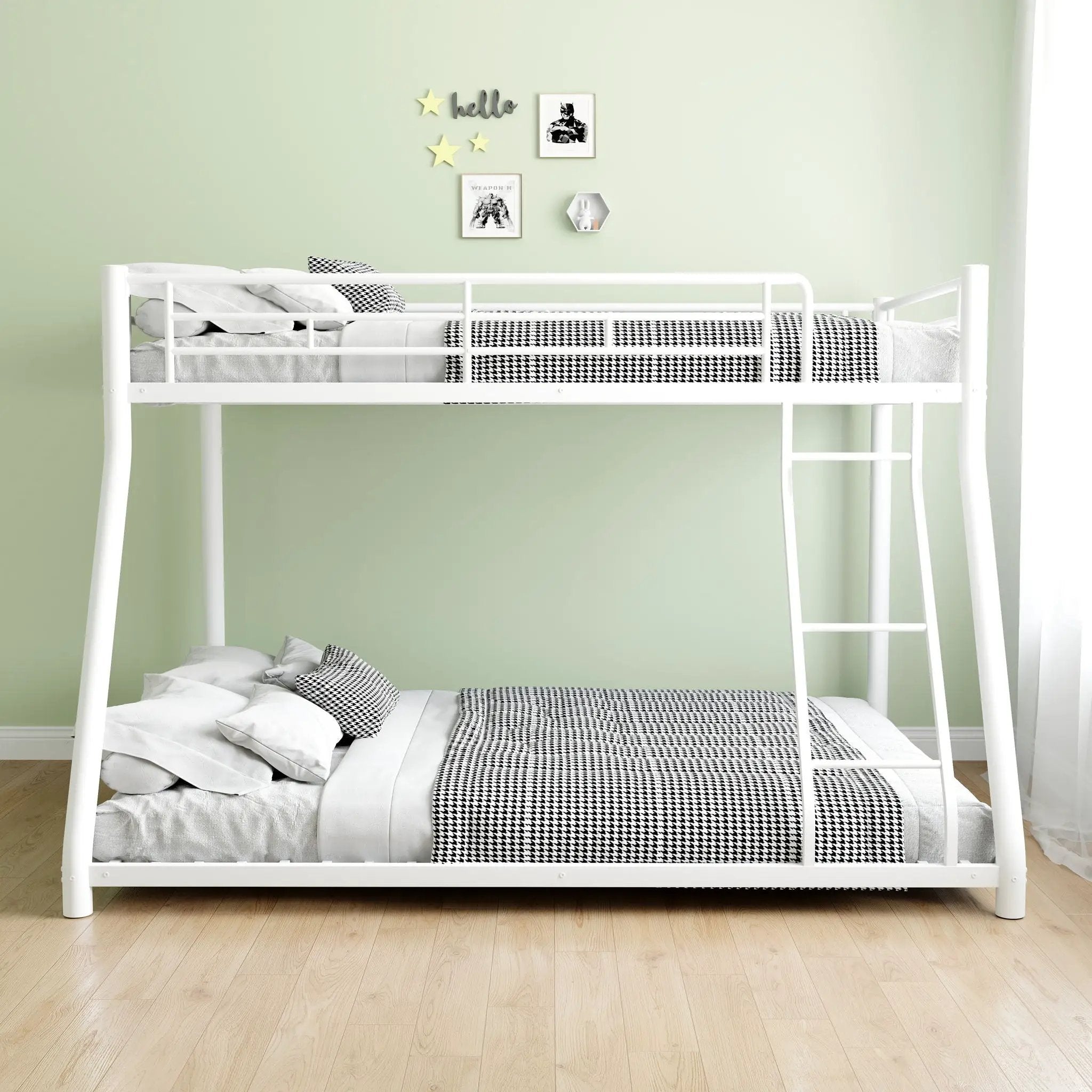 Bunk Bed Frame With Ladder And Guardrail, Heavy Duty Noise Free Design Metal Construction by HouseOfZazla