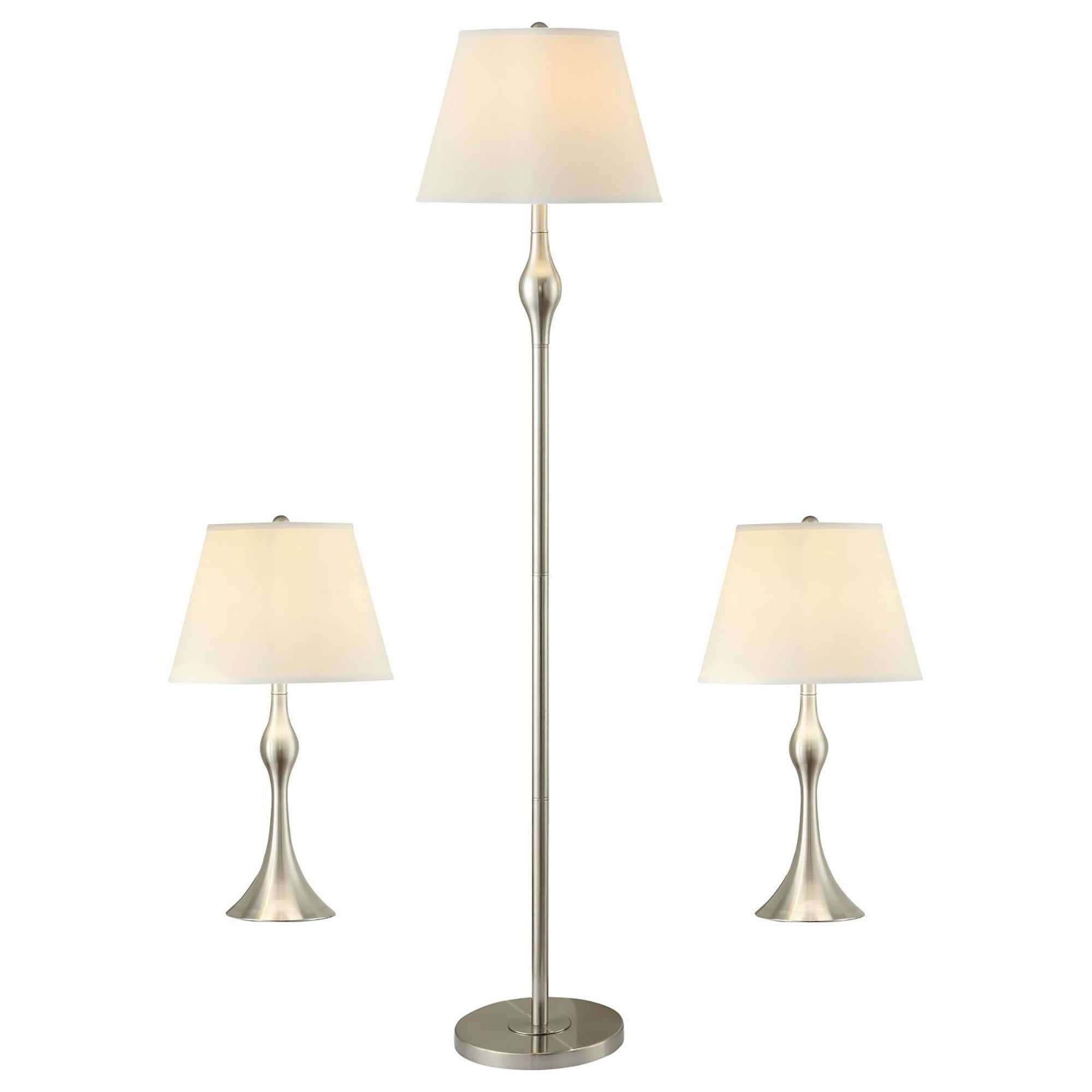 3 Piece Lamp Set, Floor Lamp And 2 Table Lamps - Silver by HouseOfZazla