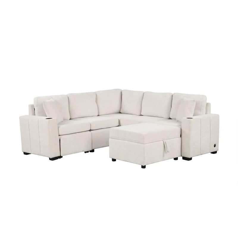 Sectional Sofa Convertible Pull-Out Sofa Bed With A Movable Storage Ottoman For Living Room by Unique Piece Furniture