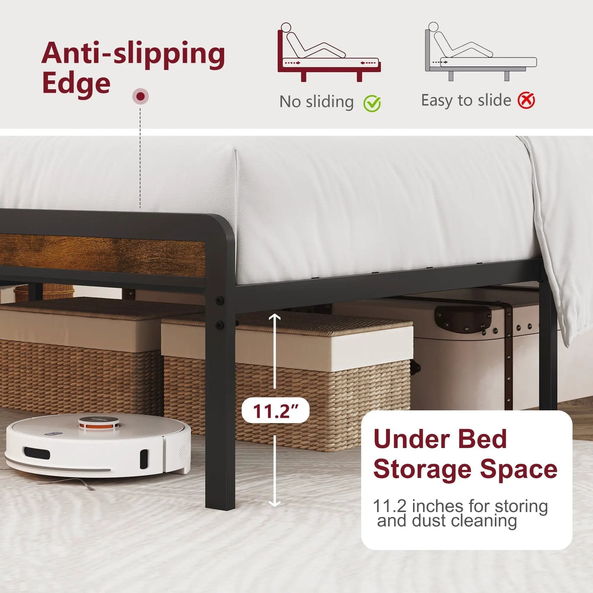 Full Size Metal Platform Bed Frame with Adjustable Upholstered Headboard by HouseOfZazla
