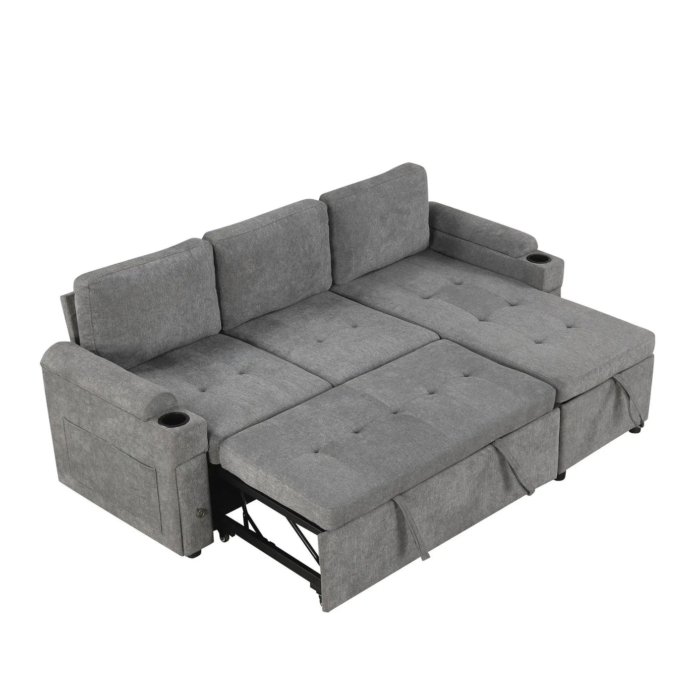 Convertible L Shaped Sofa Couch With Storage, Cup Holders, USB Ports by HouseOfZazla