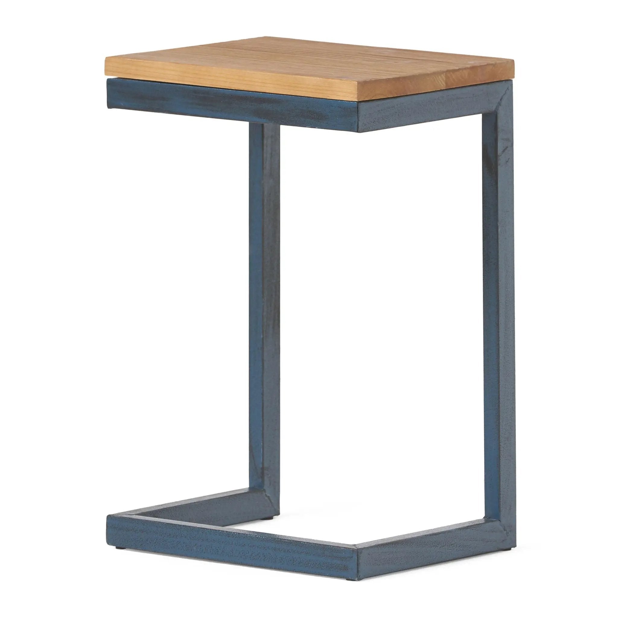 Small C Shaped End Table With Iron Base And Fir Wood Top - Black by HouseOfZazla
