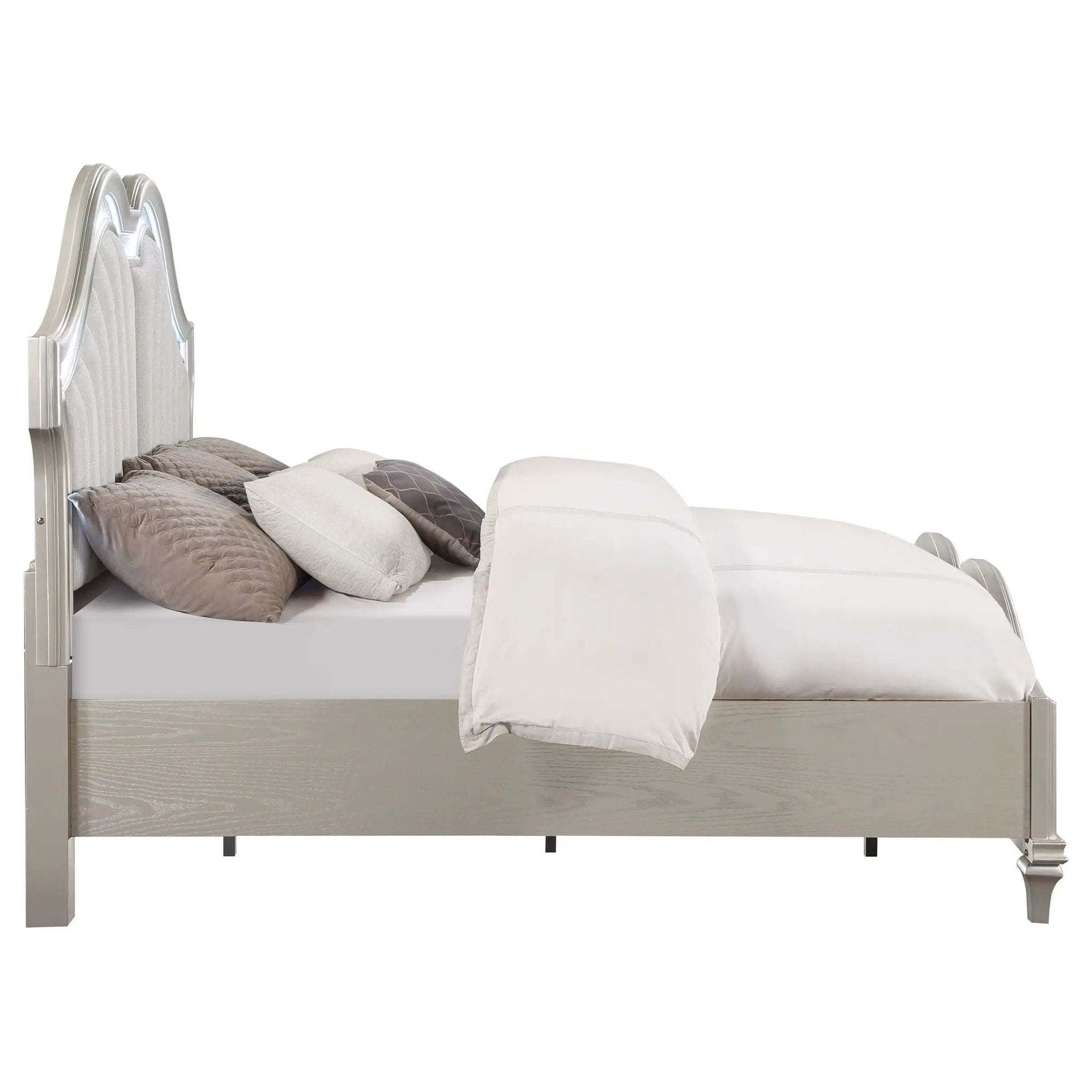 Evangeline Wood California King LED Panel Bed Silver Oak by Unique Piece Furniture