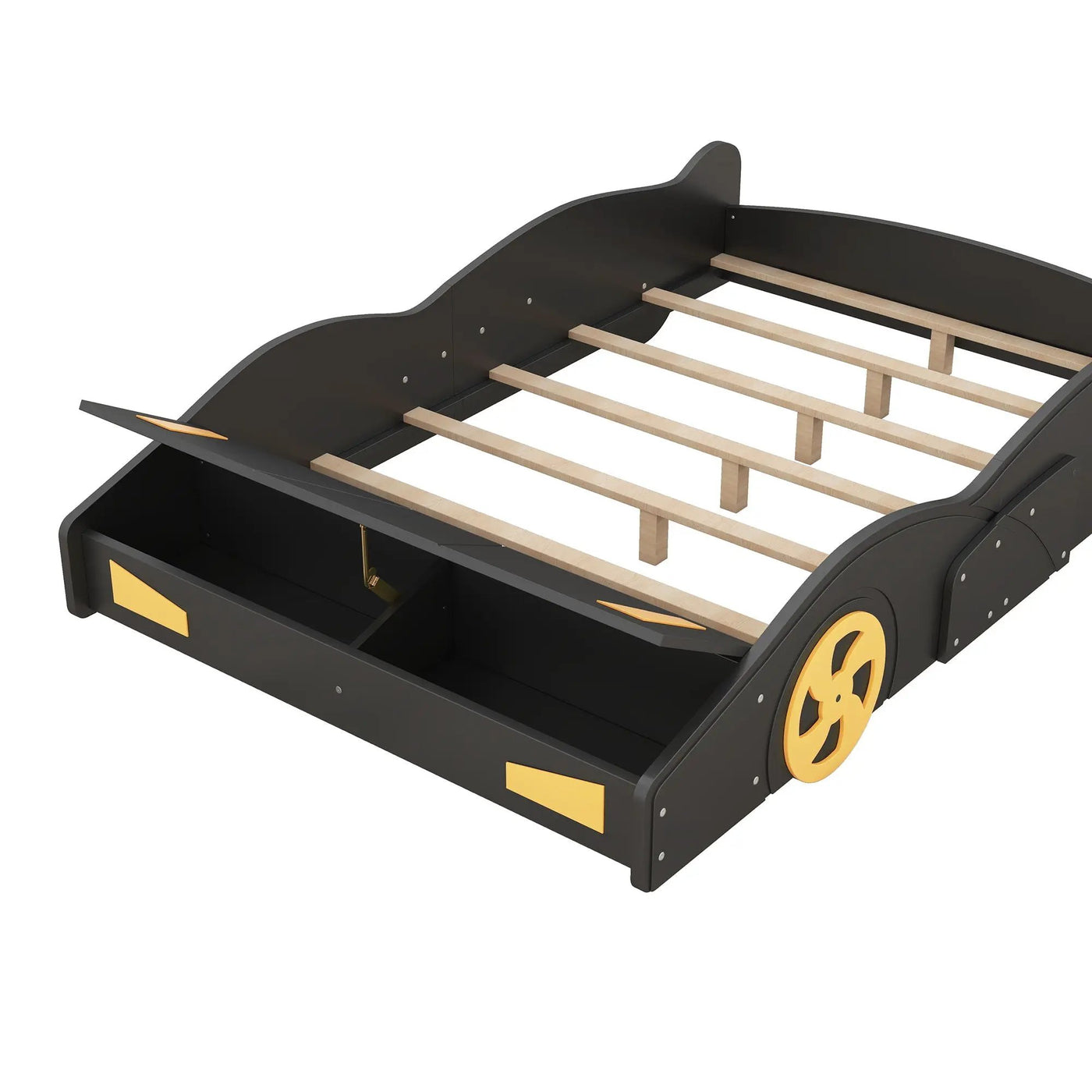 Race Car Shaped Platform Bed With Wheels And Storage by HouseOfZazla