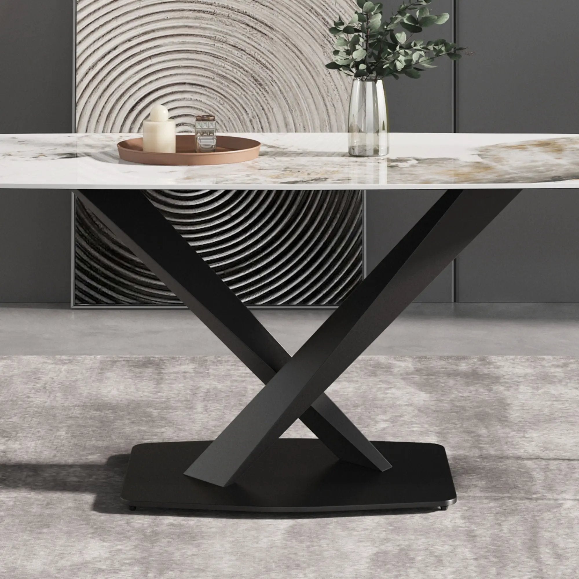 Modern Artificial Stone Pandora White Curved Metal Leg Dining Table, Can Accommodate 6-8 People - Antique White by HouseOfZazla