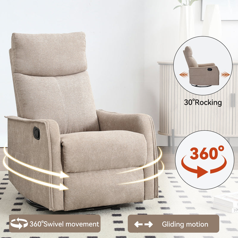 Heat Massage Manual Recliner Chair with Rocker and Swivel in Khaki by HouseOfZazla