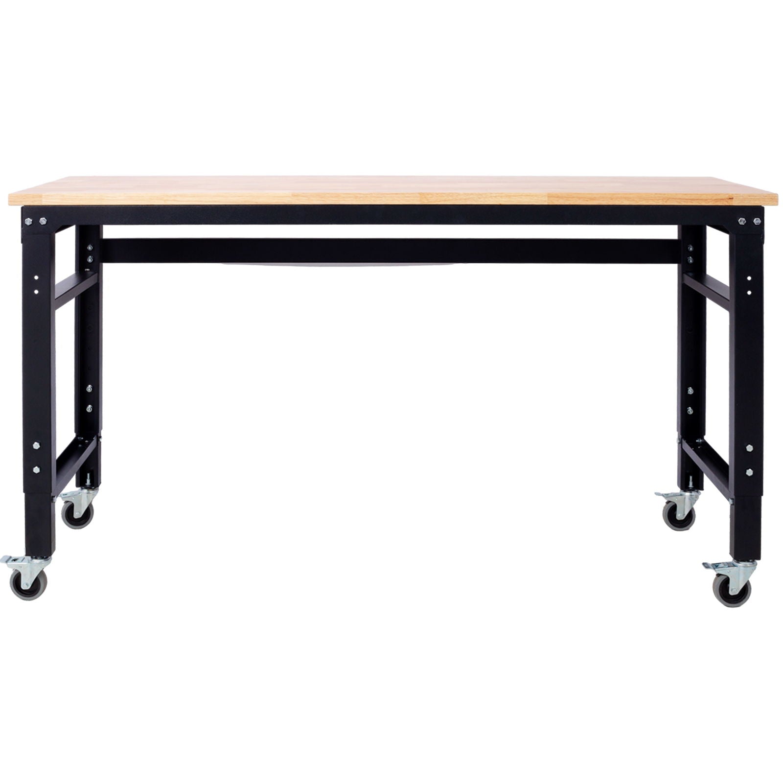 Wide Rolling Workbench For Garage, Adjustable Height, Workshop Tool Bench, Metal With Rubber Wood Top by HouseOfZazla