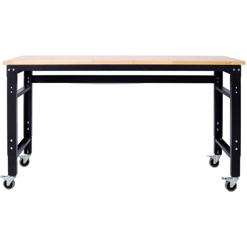 Wide Rolling Workbench For Garage, Adjustable Height, Workshop Tool Bench, Metal With Rubber Wood Top by HouseOfZazla