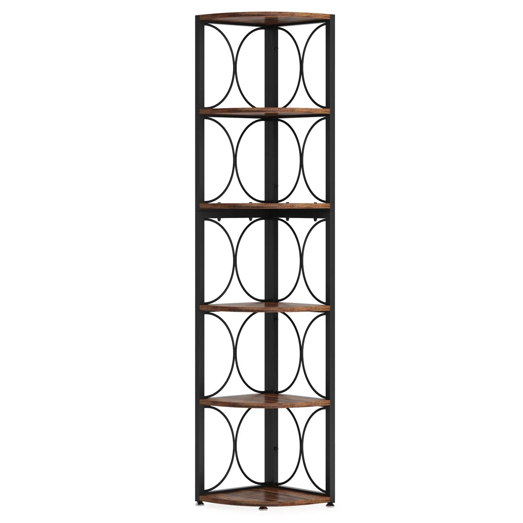 Tall 6 Tier Corner Bookshelf Storage Rack For Living Room - Rustic Brown by HouseOfZazla