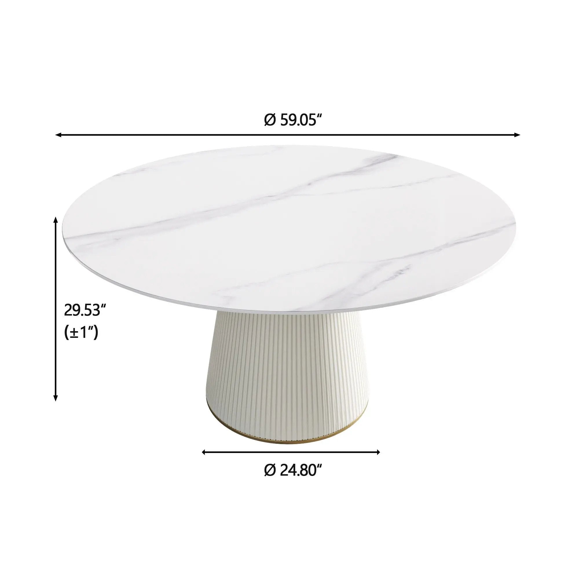 Modern Artificial Stone Round Plywood Base Dining Table, Can Accommodate 8 People, (Not Including Chairs) - White / Beige by HouseOfZazla