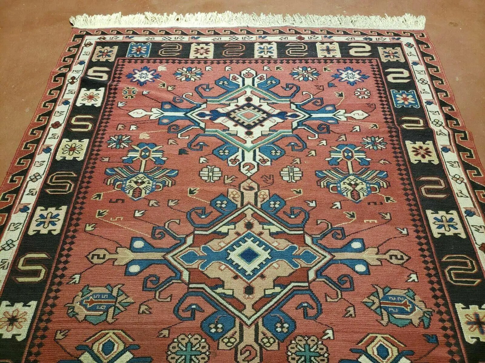 4' X 6' Vintage Russian Kilim Handmade Caucasian Soumak Flat Weave Wool Rug by Jewel Rugs