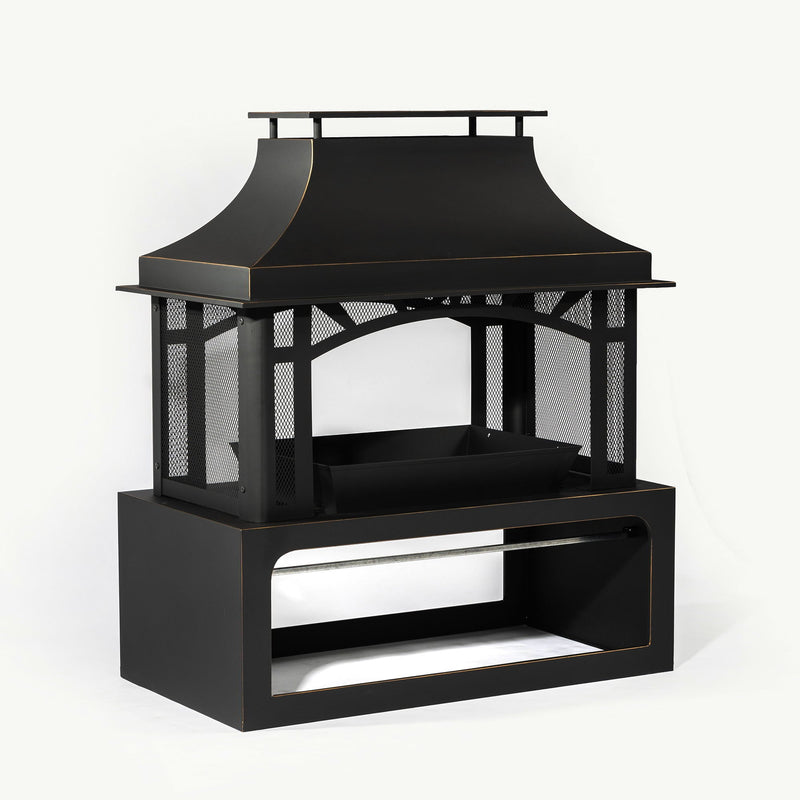 Fireplace, 50000 Btu Fire Pit, Wood Burning Chimney For Outside - Black by HouseOfZazla