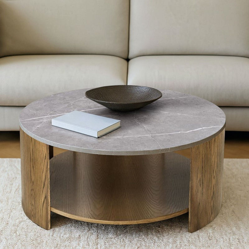 Keegan - Round Coffee Table With Shelf - Oak by HouseOfZazla