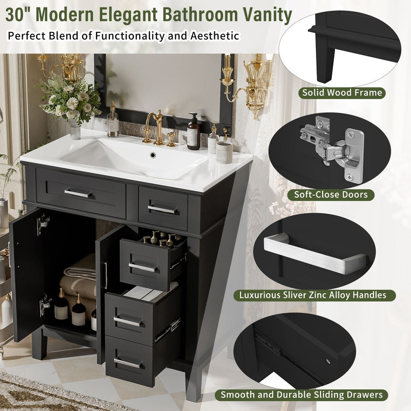 Modern Bathroom Vanity With Sink, Storage Cabinet, Soft Close Doors, Deep & Standard Drawers by HouseOfZazla