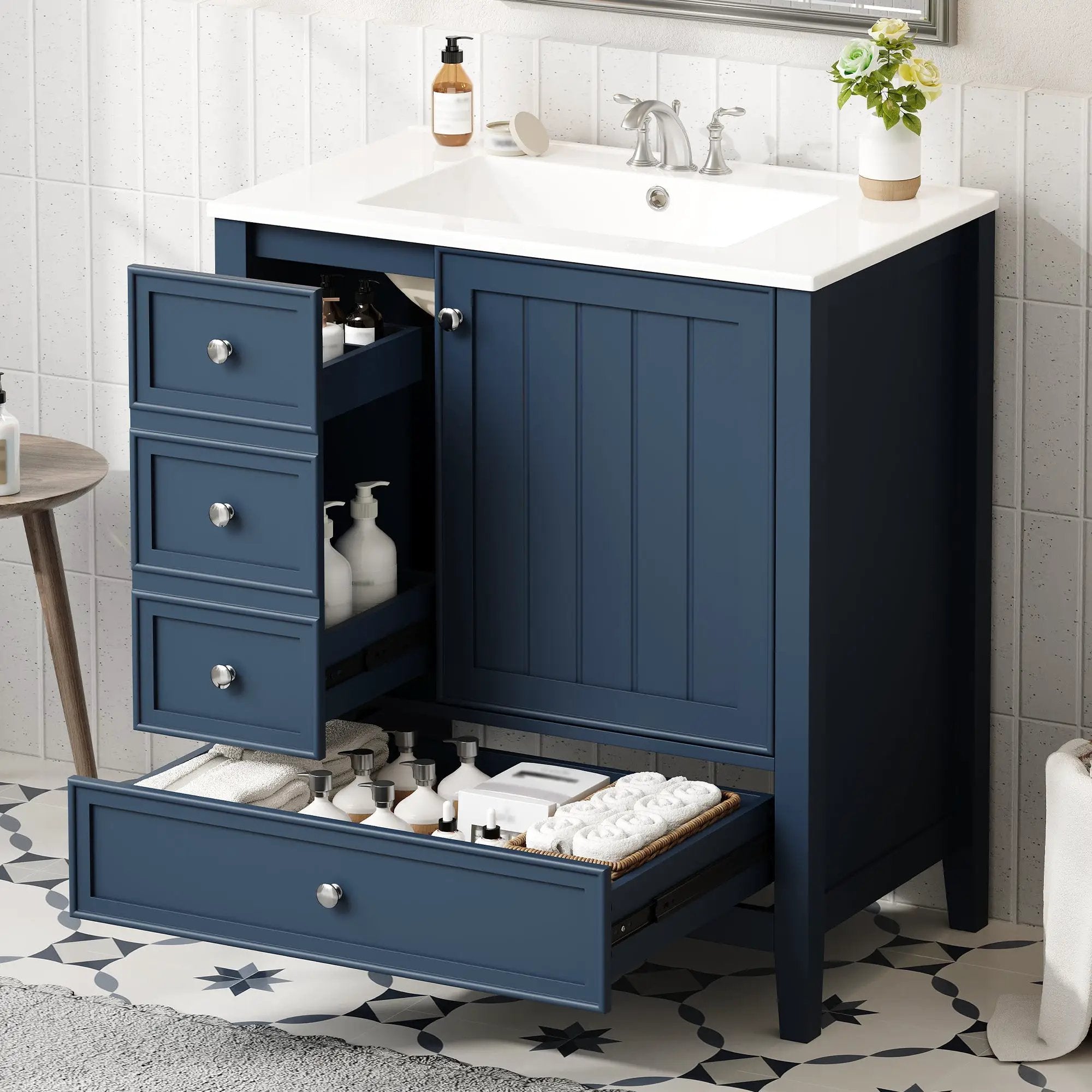 30" Bathroom Vanity with Sink, One Cabinet and Three Drawers by HouseOfZazla