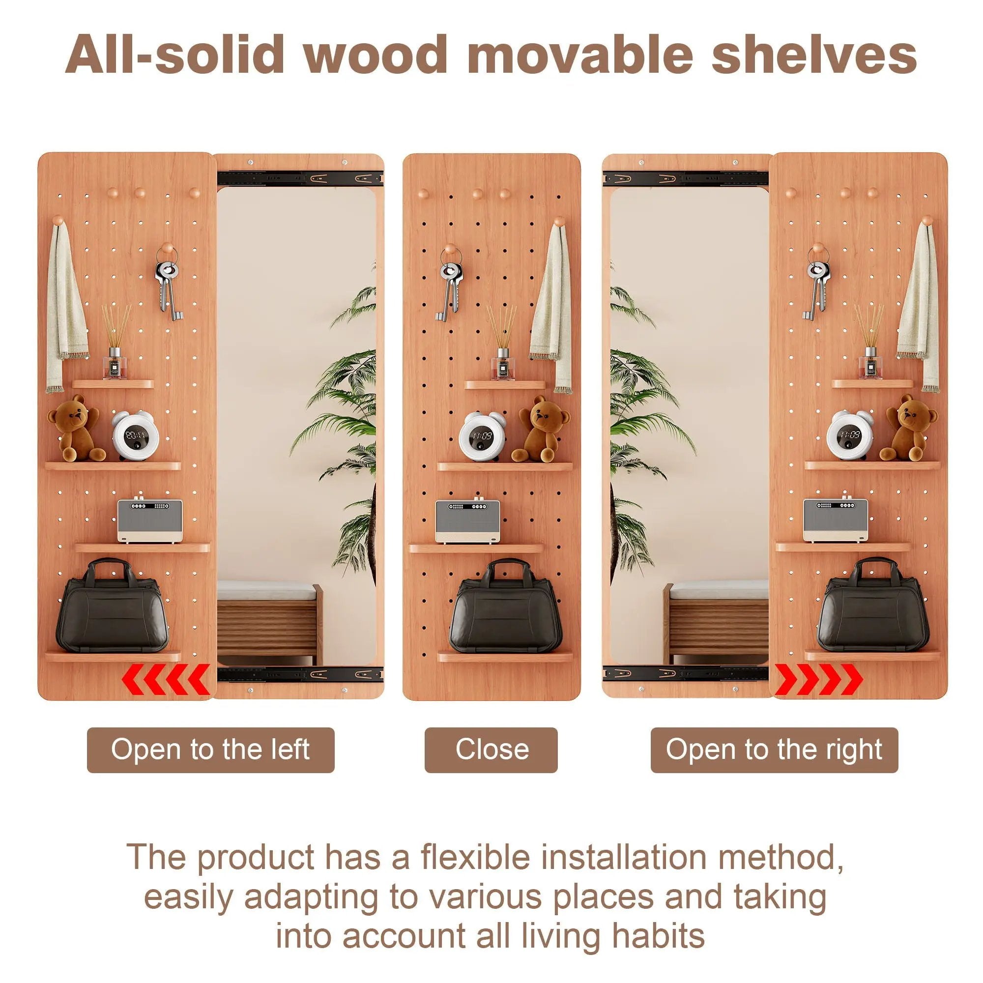 Wall Mounted Full Length Mirror With Shelf And Hook