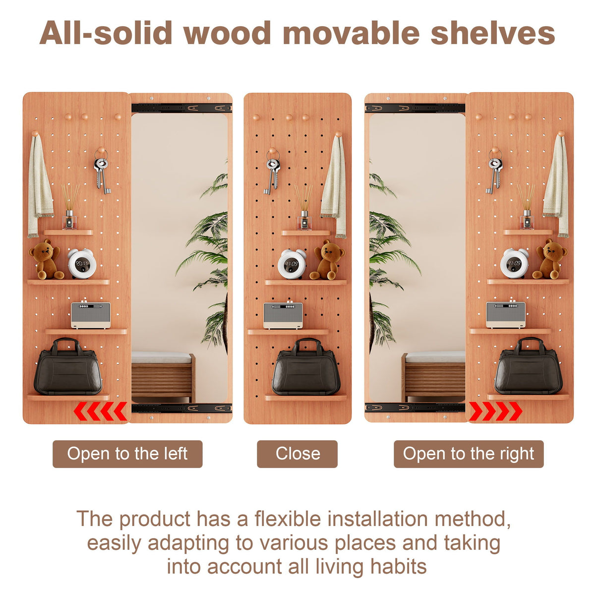 Full Length Wall Mounted Mirror with Shelf and Hook - Dark Brown, White, or Light Brown, photo 14 of 40