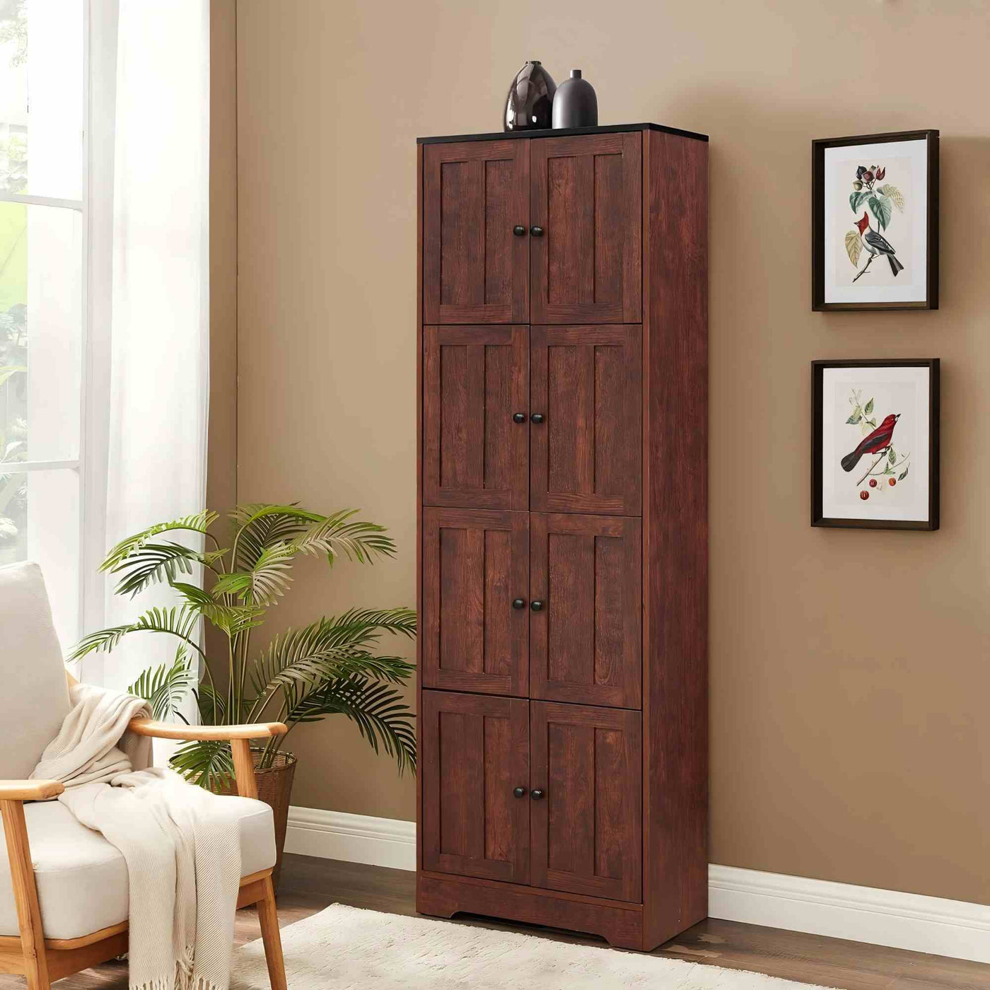 Tall Storage Cabinet With 8 Doors And 4 Shelves, Wall Storage Cabinet For Living Room, Kitchen, Office, Bedroom, Bathroom by HouseOfZazla