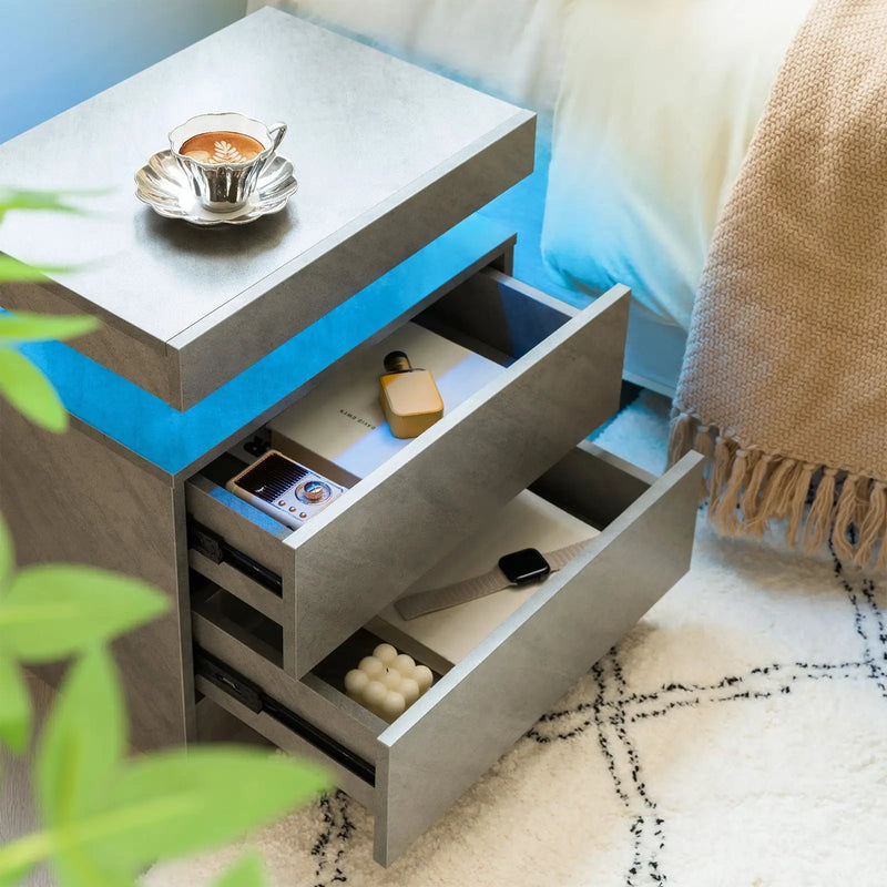 Modern LED Nightstand with 2 Drawers in Deep Gray by HouseOfZazla
