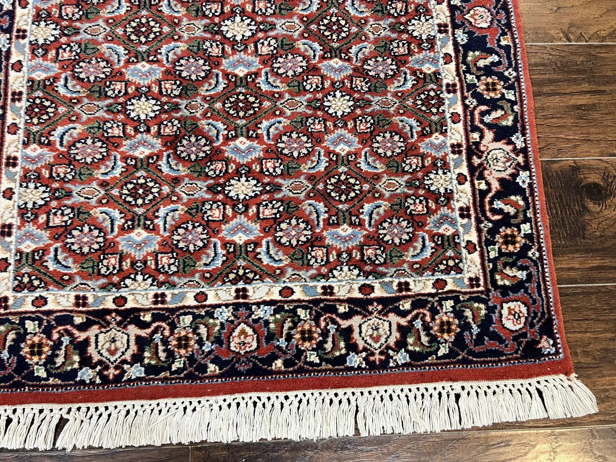 Indo Persian Rug 3x5, Red and Navy Blue, Wool Vintage Handmade Small Carpet 3 x 5 ft, Herati Pattern, Bidjar Rug by Jewel Rugs