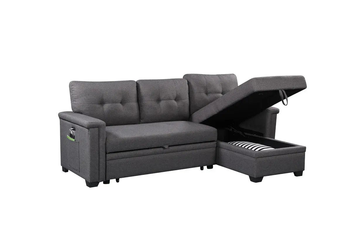 Nathan - Reversible Sleeper Sectional Sofa With Storage Chaise, USB Charging Ports And Pocket by HouseOfZazla