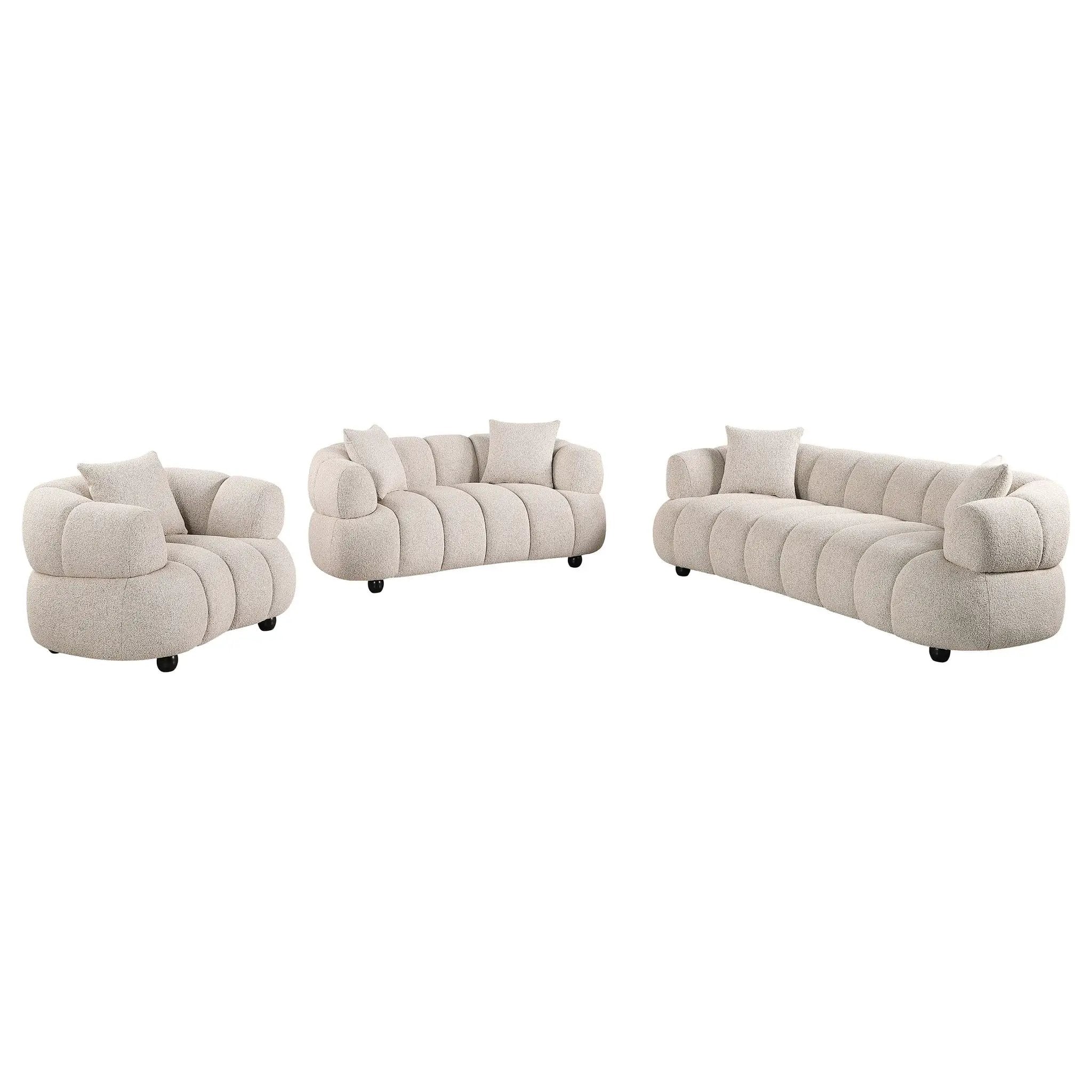 Whitney Contemporary Channel Tufted Boucle Upholstered Sofa Set by Unique Piece Furniture