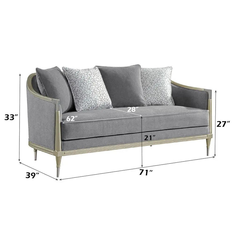 Fernando - Loveseat With 4 Pillows - Gray Chenille & Champagne by Unique Piece Furniture