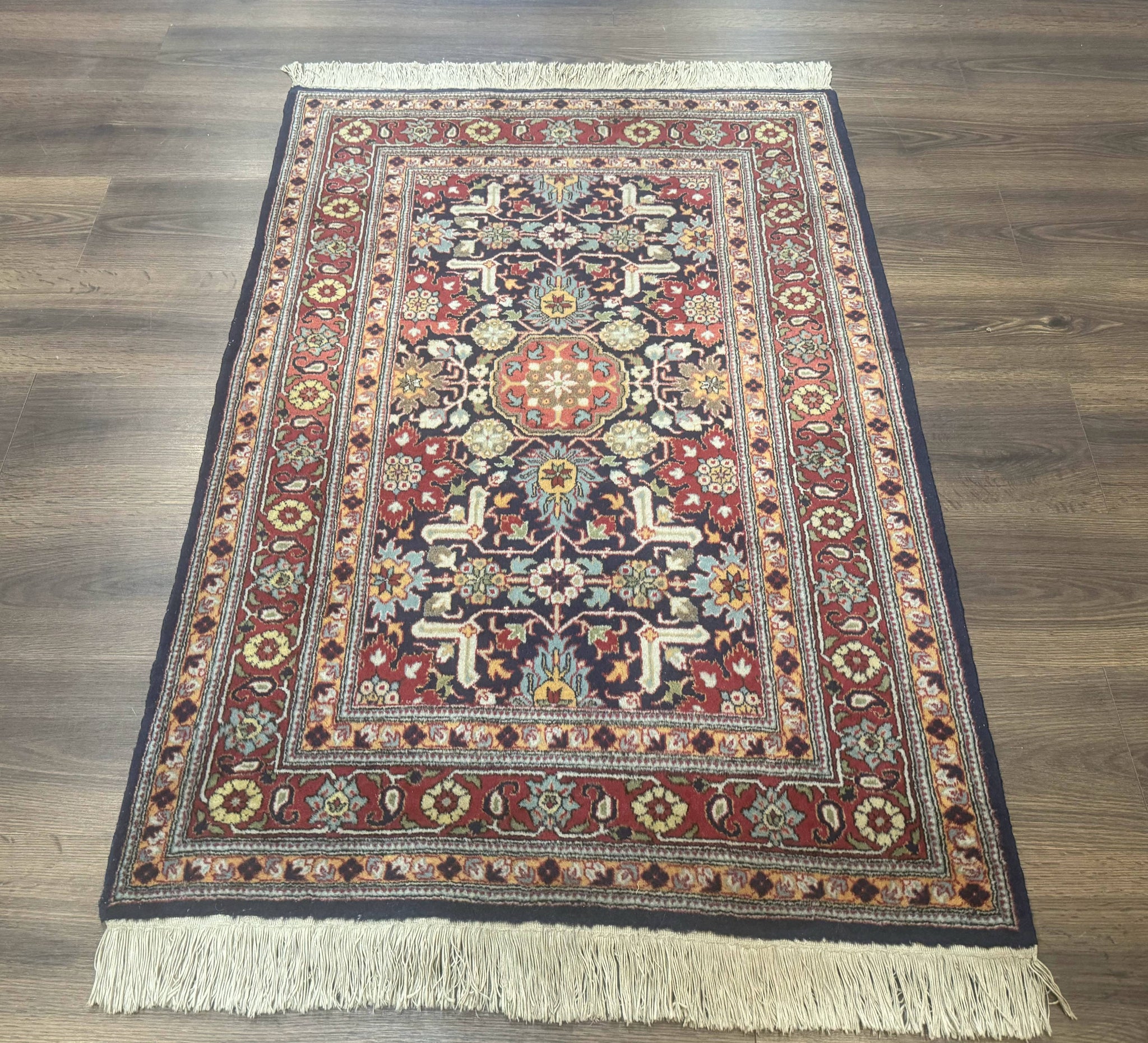 Turkish Hereke Rug 3x5, Navy Blue and Red, Fine 210 KPSI by Jewel Rugs