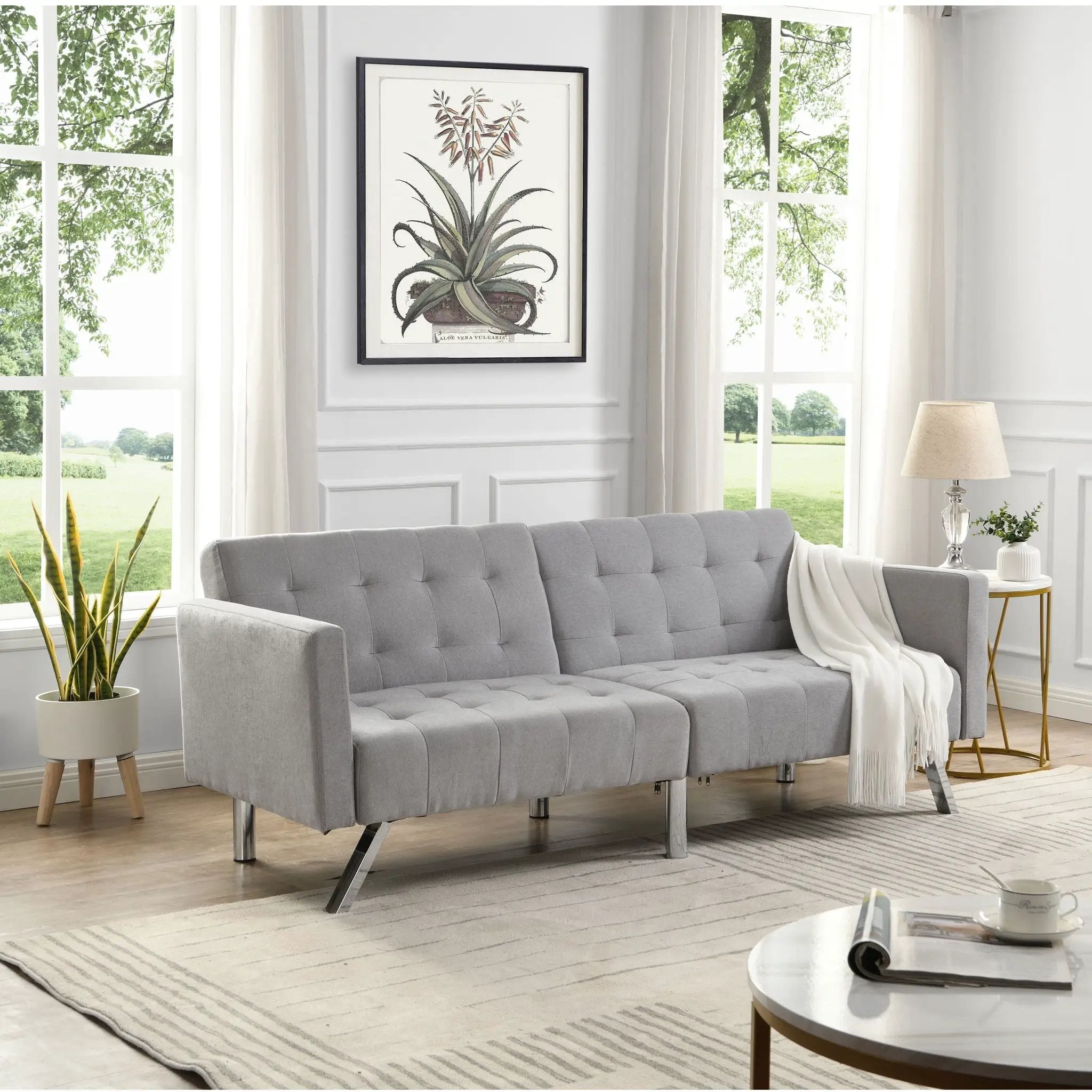 Sofa Bed Convertible Folding Lounge Couch Loveseat Sleeper Sofa - Light Gray by HouseOfZazla
