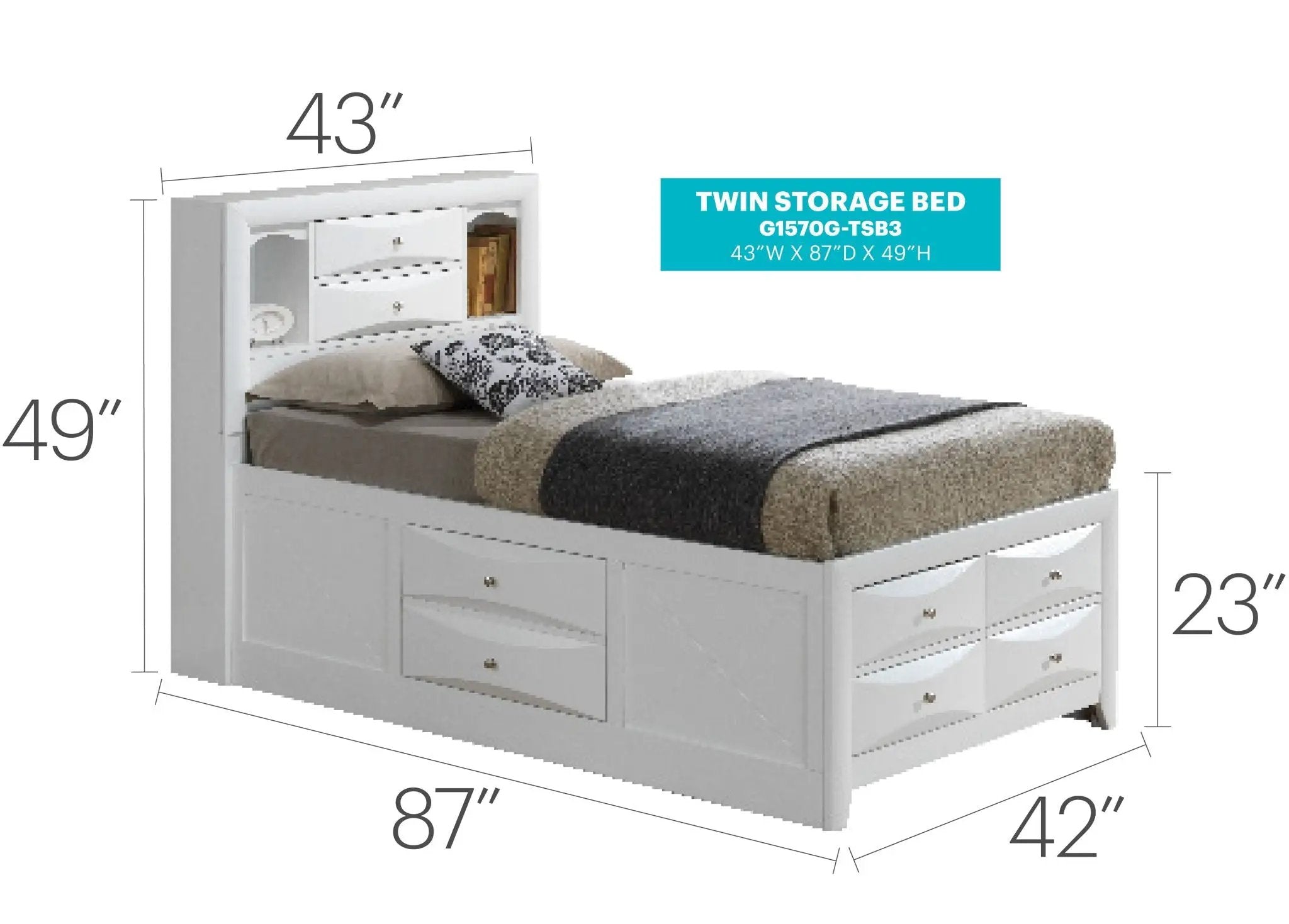 Modern Design Storage Bed With Bookcase Headboard by HouseOfZazla