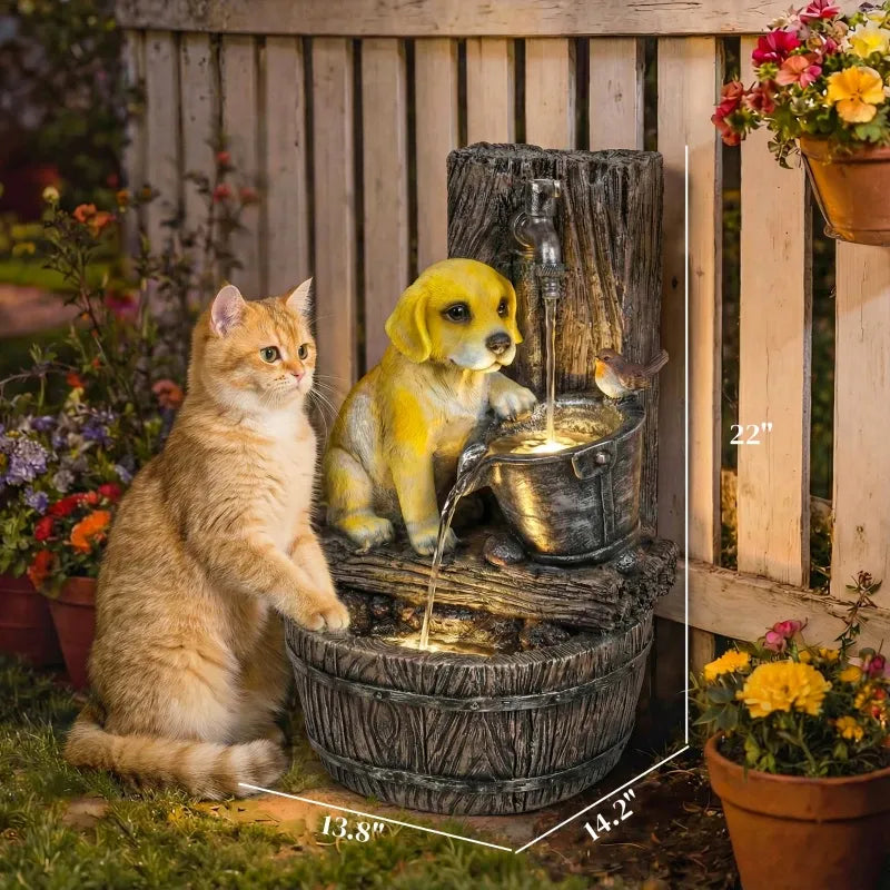 Resin Puppy Garden Outdoor Water Fountain 22 Inch, photo 3 of 7