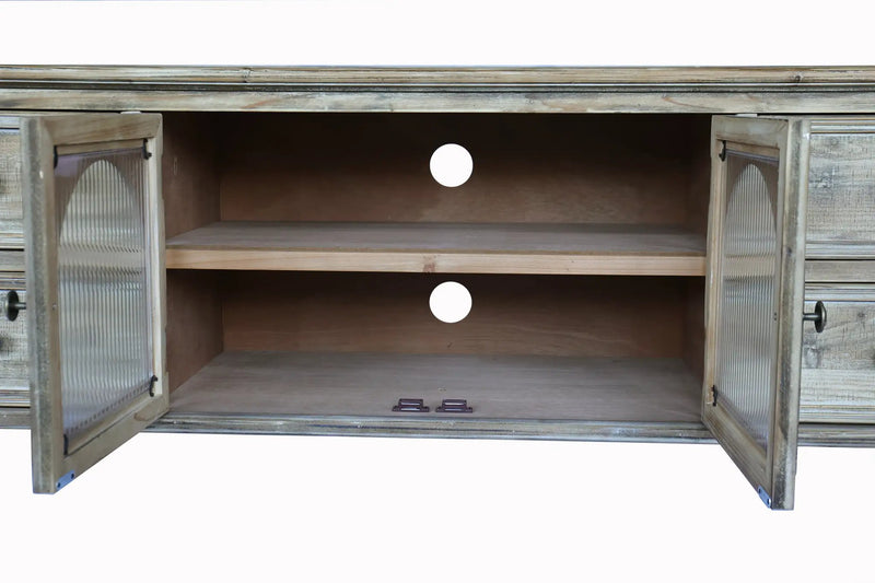 60" Farmhouse TV Stand with 4 Drawers & 2 Glass Doors by HouseOfZazla